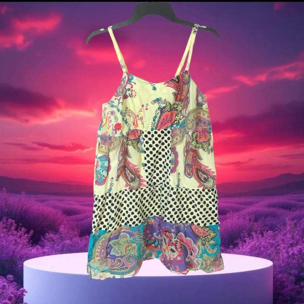 Kaaku Yellow & Multicolor Paisleys/Designs Cotton Sundress Free Size